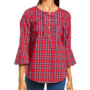 Draper James Angie Plaid Blouse w/Ruffle Placket